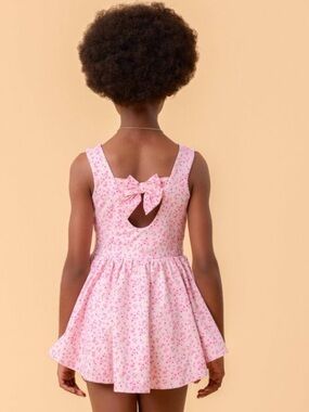 NWT Blogilates Girls' Mommy & Me Princess Bow Back Dress - pink Floral Print -S